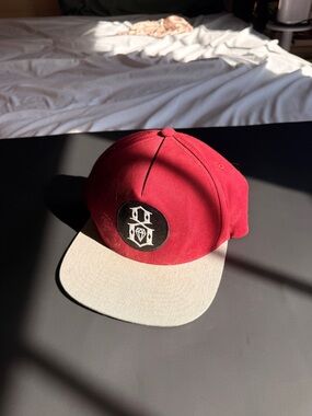 Red Snapback Hat with Contrast Light Gray Brim